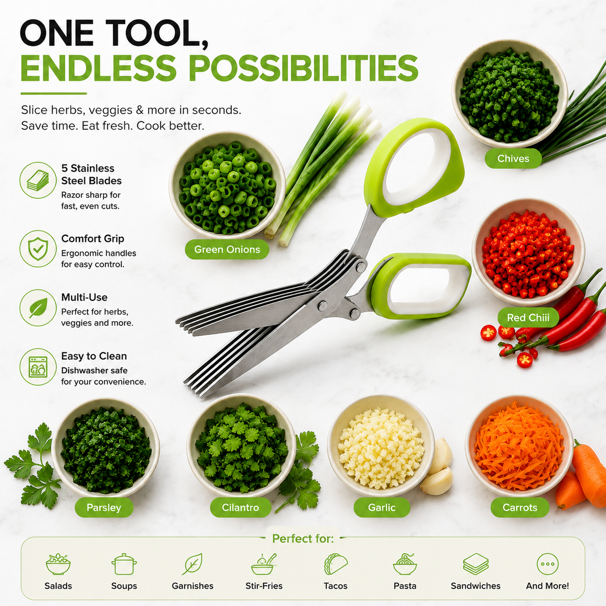 ✂️5-Blade Stainless Steel Herb Scissors with Protective Sheath
