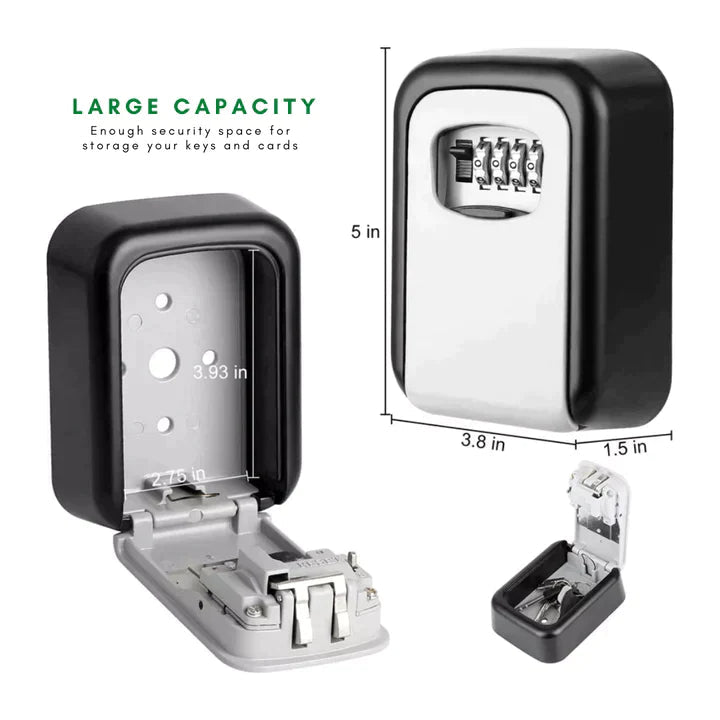 Wall Mount Key Lock Box - 4 Digit Combination Lockbox for Keys Safe Security Storage Resettable Code Lockbox for Outdoor Home Office Garage