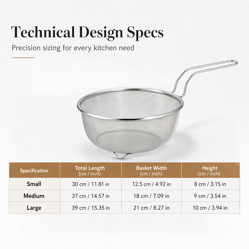 💧 Stainless Steel Sieve with Handle – Fine Mesh, Durable 304 Steel & Easy-Grip Ergonomic Handle – Strain Pasta, Fruits & Veggies Effortlessly ✨