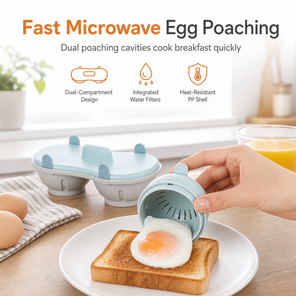 🍳✨ 2-Egg Microwave Poacher with Draining Baskets – Easy Breakfast Egg Cooker 🥚
