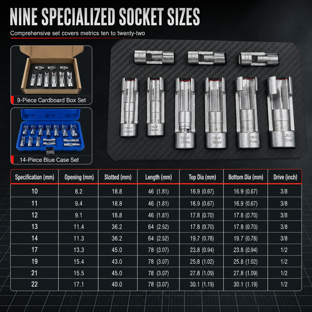🔥50% OFF🔧9-Piece Flare Nut Socket Set – Slotted Oxygen Sensor & Diesel Injector Line Sockets, The Workshop Kit That Makes Awkward Auto Repairs Easier 🛠️