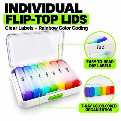 💊 Detachable Weekly Rainbow Pill Organizer - Moisture Proof Vitamin Case 🌈