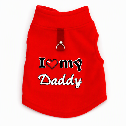 Little Love Cozy Plush Dog Vest – Warm Sleeveless Pet Sweater with Built-In Leash Ring, Cute Love Daddy & Mommy Designs