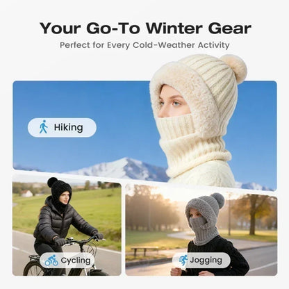 🎉🎁70% OFF!!!-Ready for Winter!!!❄️✨Women’s 3-in-1 Fleece-Lined Knit Balaclava Hat with Scarf & Face Cover🧣