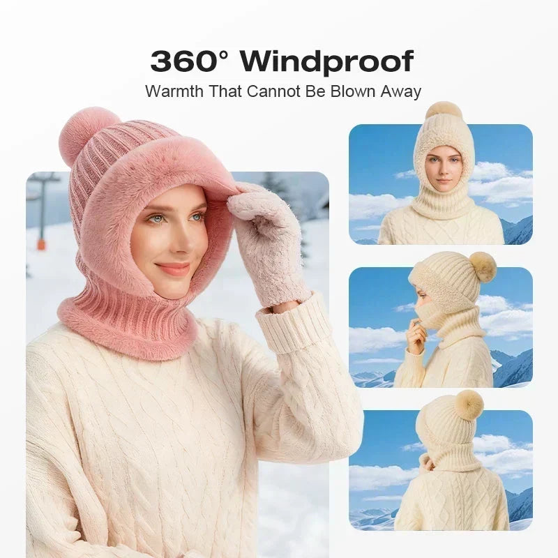 🎉🎁70% OFF!!!-Ready for Winter!!!❄️✨Women’s 3-in-1 Fleece-Lined Knit Balaclava Hat with Scarf & Face Cover🧣