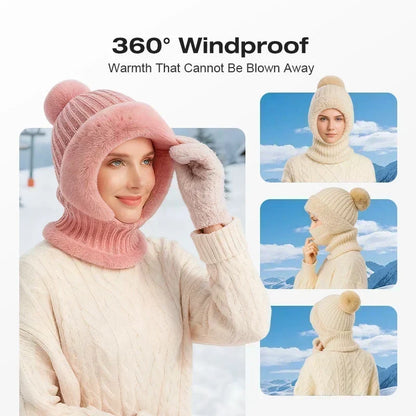 🎉🎁70% OFF!!!-Ready for Winter!!!❄️✨Women’s 3-in-1 Fleece-Lined Knit Balaclava Hat with Scarf & Face Cover🧣