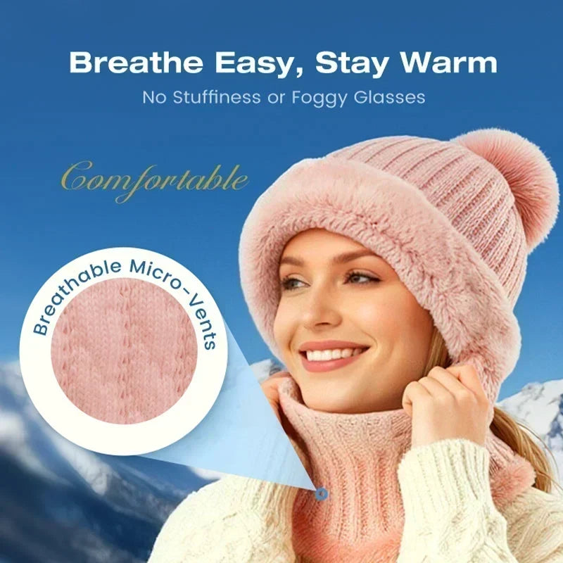 🎉🎁70% OFF!!!-Ready for Winter!!!❄️✨Women’s 3-in-1 Fleece-Lined Knit Balaclava Hat with Scarf & Face Cover🧣