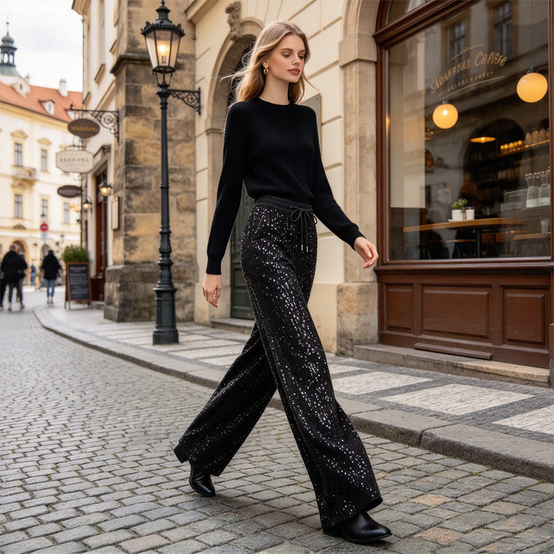 Women's Sparkling Sequin Wide-Leg Pants