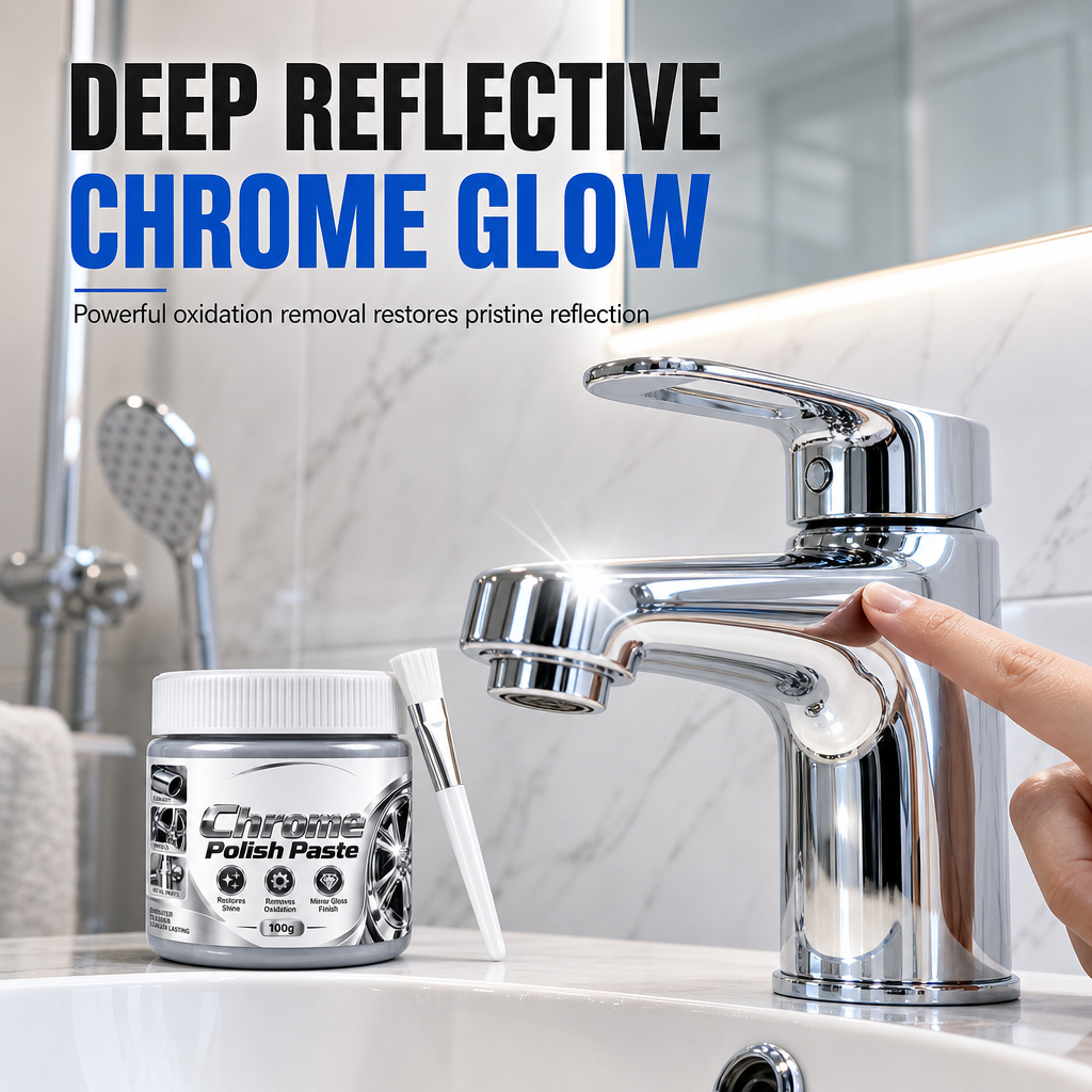 Metal Chrome Polish & Restorer Paste with Brush, Heavy-Duty Rust Remover for Car Wheels & Faucets