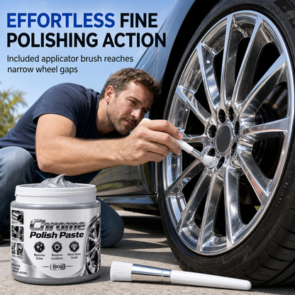 Metal Chrome Polish & Restorer Paste with Brush, Heavy-Duty Rust Remover for Car Wheels & Faucets