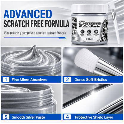 Metal Chrome Polish & Restorer Paste with Brush, Heavy-Duty Rust Remover for Car Wheels & Faucets