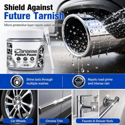 Metal Chrome Polish & Restorer Paste with Brush, Heavy-Duty Rust Remover for Car Wheels & Faucets