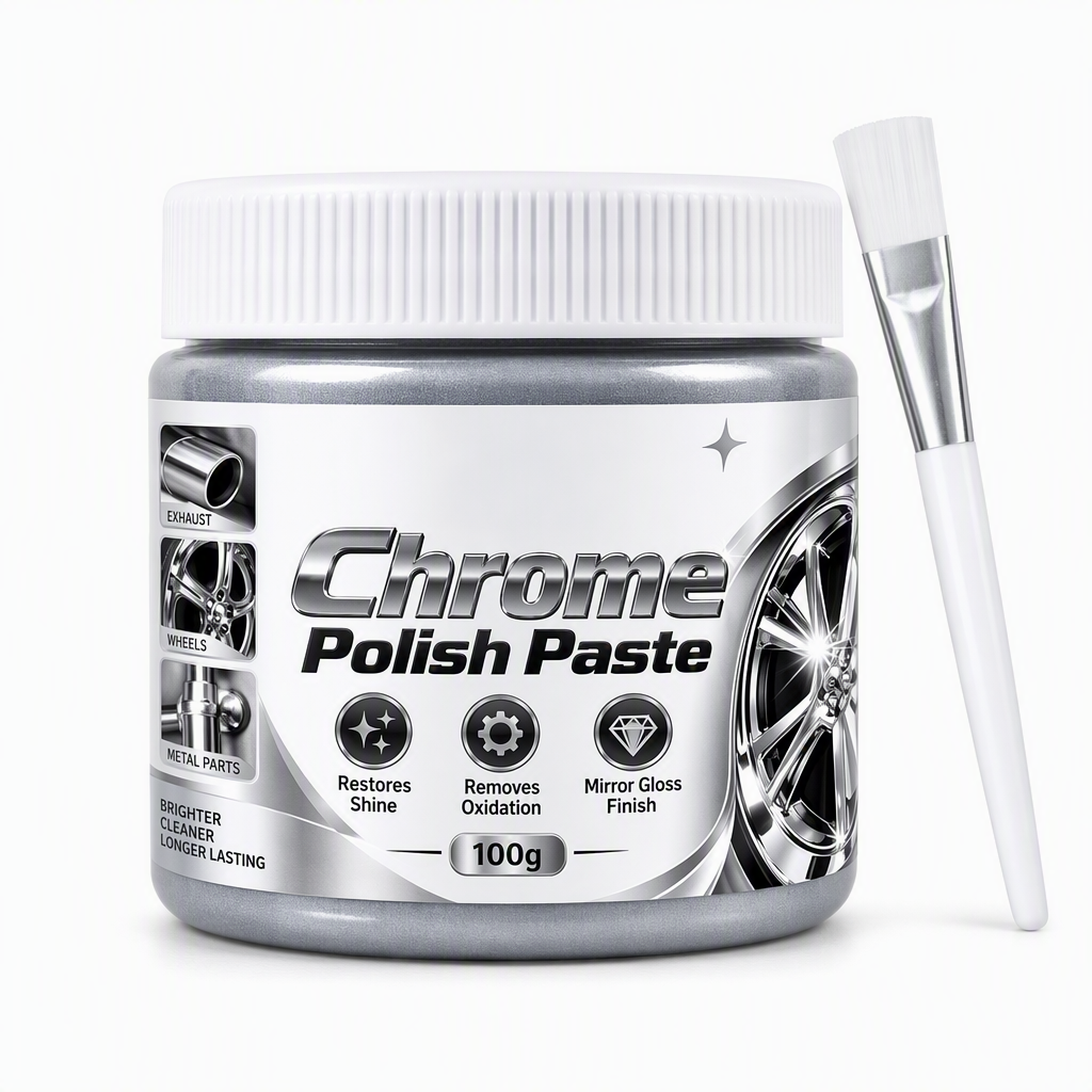 Metal Chrome Polish & Restorer Paste with Brush, Heavy-Duty Rust Remover for Car Wheels & Faucets