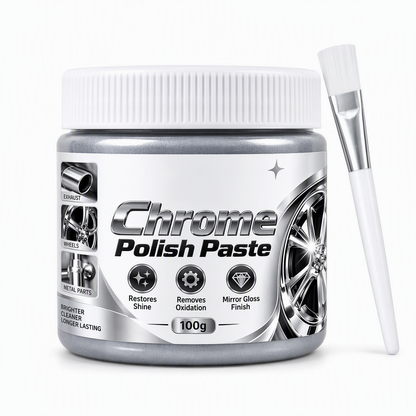 Metal Chrome Polish & Restorer Paste with Brush, Heavy-Duty Rust Remover for Car Wheels & Faucets