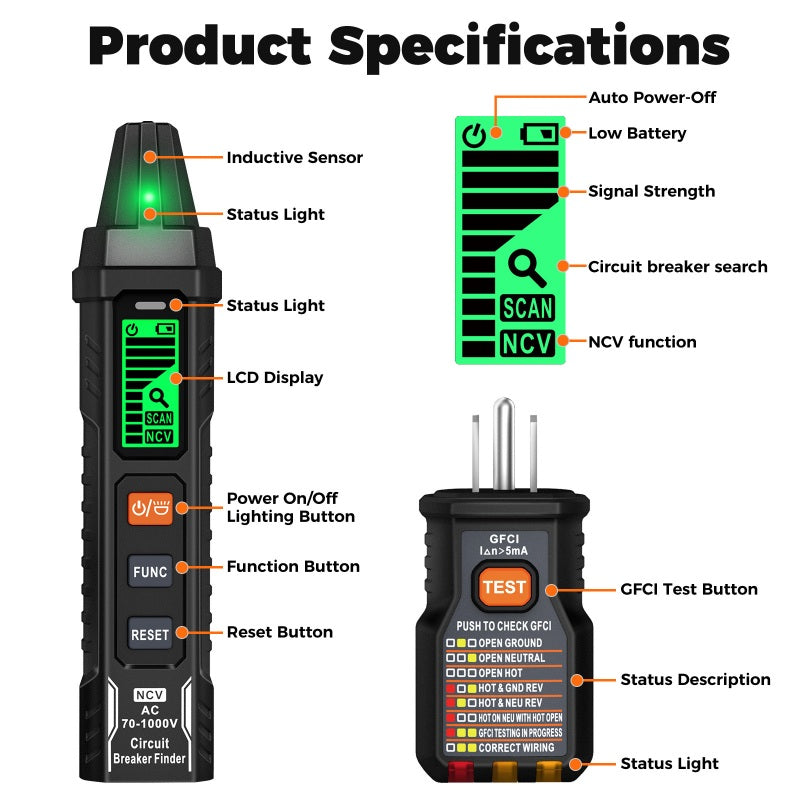 ✨⚡️Digital Circuit Breaker Finder with Socket Tester