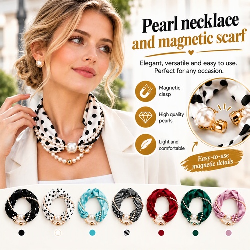 ✨ 3-in-1 Magnetic Scarf Necklace - Detachable Pearl Accent Choker 🎗️