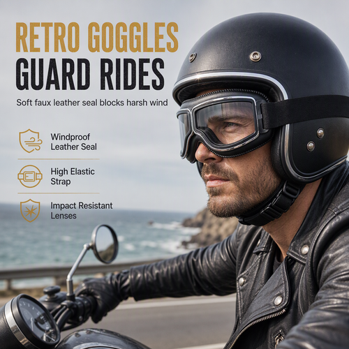 📢📢50% OFF !! ⏰Retro Motorcycle Goggles Vintage Windproof Riding Glasses for Cruiser Helmet and Off-Road Dirt Bike