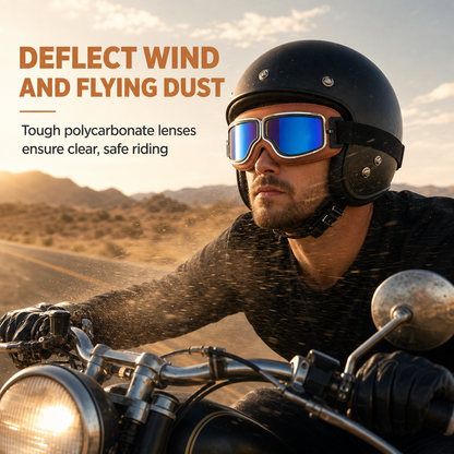 📢📢50% OFF !! ⏰Retro Motorcycle Goggles Vintage Windproof Riding Glasses for Cruiser Helmet and Off-Road Dirt Bike