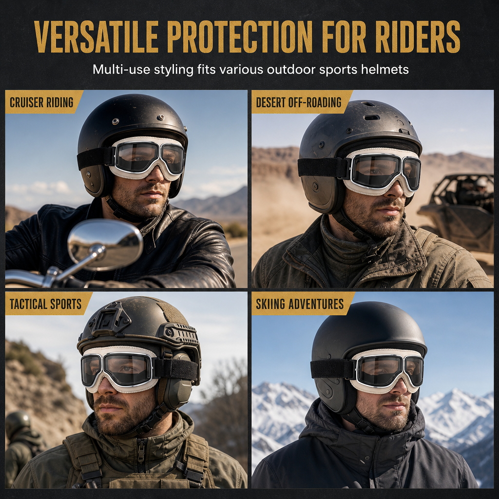 📢📢50% OFF !! ⏰Retro Motorcycle Goggles Vintage Windproof Riding Glasses for Cruiser Helmet and Off-Road Dirt Bike