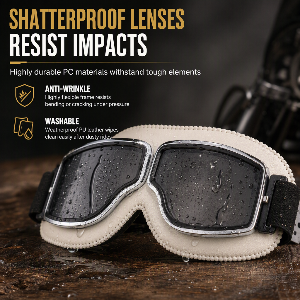 📢📢50% OFF !! ⏰Retro Motorcycle Goggles Vintage Windproof Riding Glasses for Cruiser Helmet and Off-Road Dirt Bike