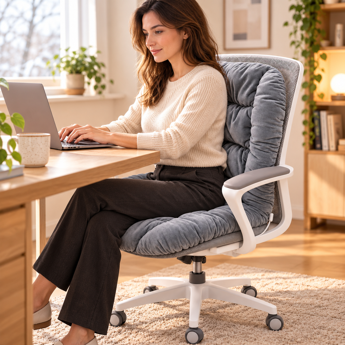 🔥 Heated Seat & Back Cushion – Plush Chair Warmer